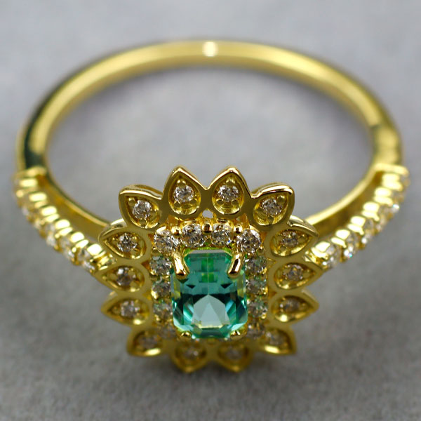 新品 K18YG シーフォーム トルマリン ダイヤモンド リング 0.43ct D0.29ct 希少石 レアストーン【エスコレ】