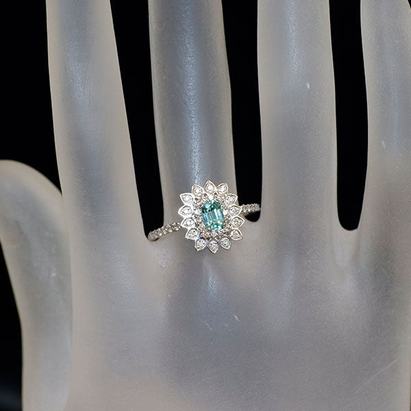 新品 Pt900 シーフォームトルマリン ダイヤモンド リング 0.49ct D0.29ct 希少石 レアストーン【エスコレ】