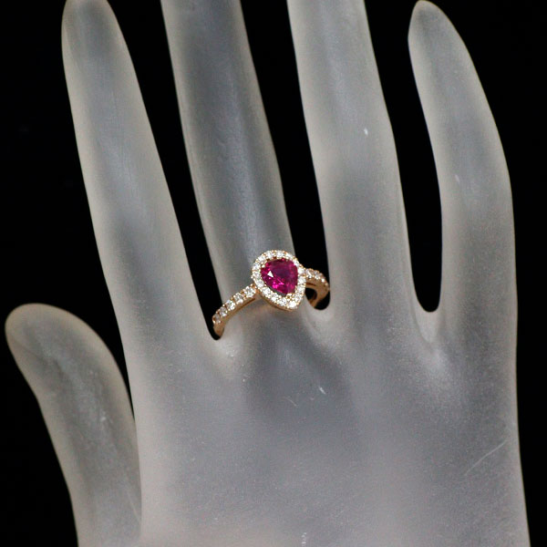 新品 K18PG ピジョンブラッド ルビー ダイヤモンド リング 0.93ct D0.40ct 【エスコレ】