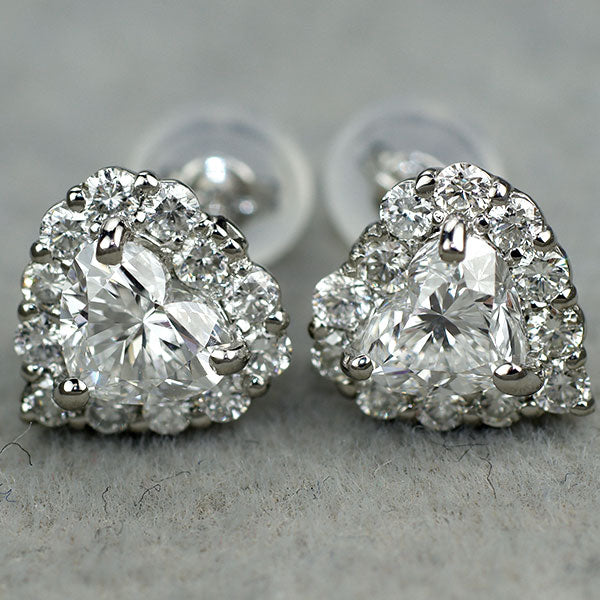 新品 Pt950 GIA鑑定付 最高級ハートシェイプ ダイヤモンド ダイヤモンド ピアス 1.00ct D IF D0.46ct 【エスコレ】
