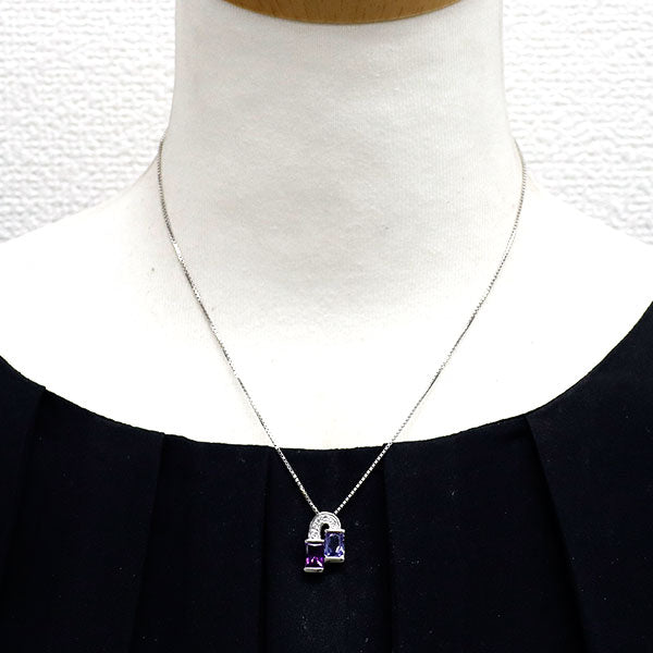 Pt900/ Pt850 アメジスト タンザナイト ダイヤモンド ペンダントネックレス 0.88ct TZ0.89ct D0.06ct