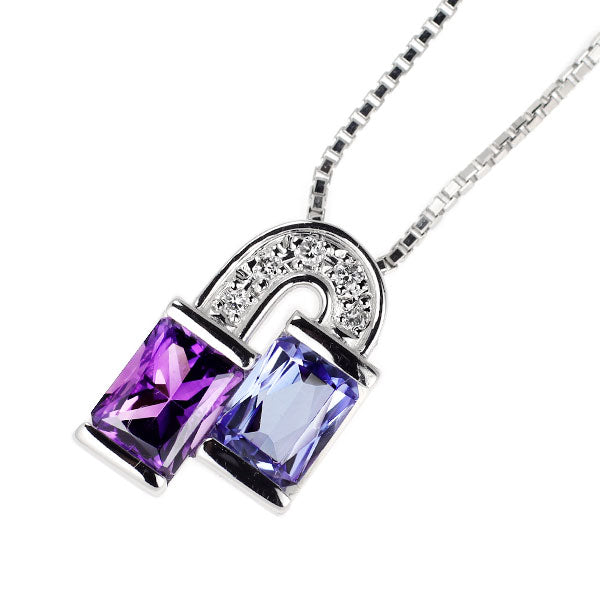 Pt900/ Pt850 アメジスト タンザナイト ダイヤモンド ペンダントネックレス 0.88ct TZ0.89ct D0.06ct
