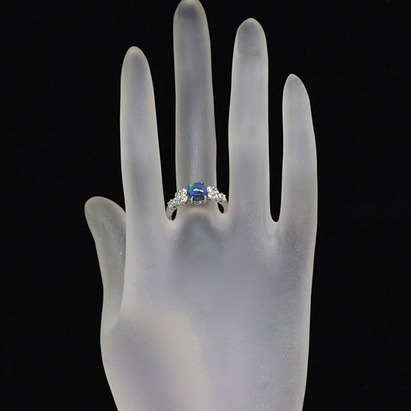 Pt950 ブラックオパールキャッツアイ ダイヤモンド リング 0.964 D0.55ct