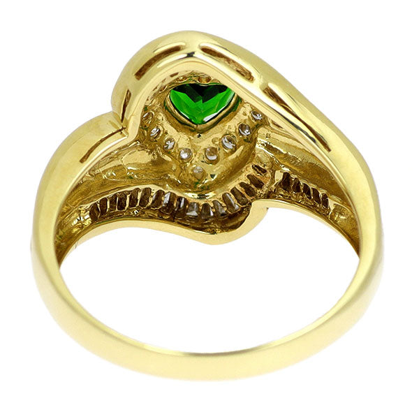 K18YG ハートシェイプ クロムダイオプサイド ダイヤモンド リング 0.45ct D0.52ct