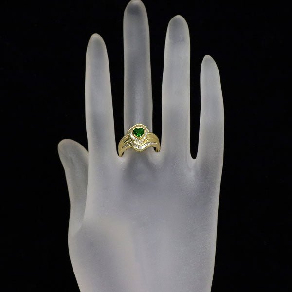 K18YG ハートシェイプ クロムダイオプサイド ダイヤモンド リング 0.45ct D0.52ct