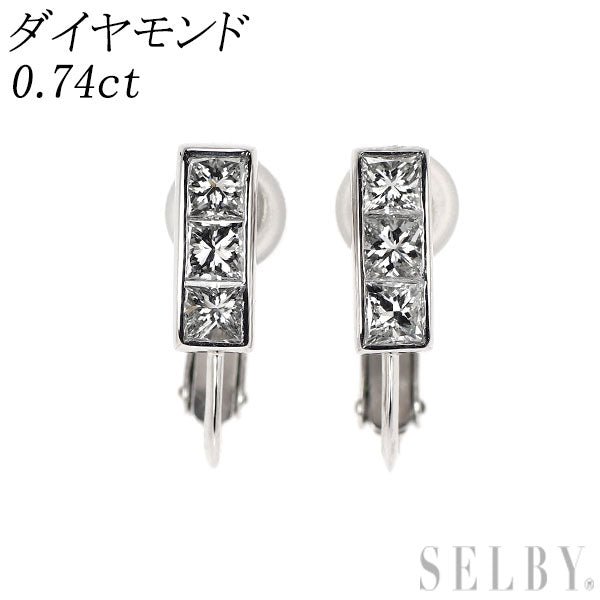 Pt900 プリンセスカット ダイヤモンド イヤリング 0.74ct