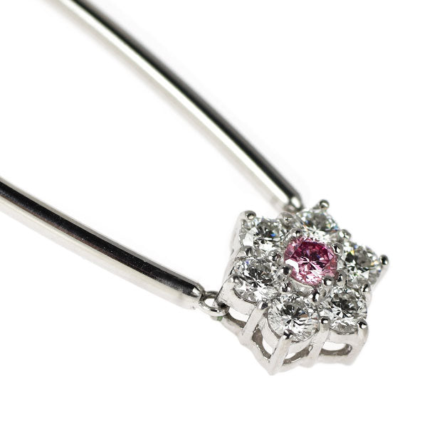 希少 Pt850 天然ピンクダイヤモンド ネックレス 0.168ct D0.986ct フラワー