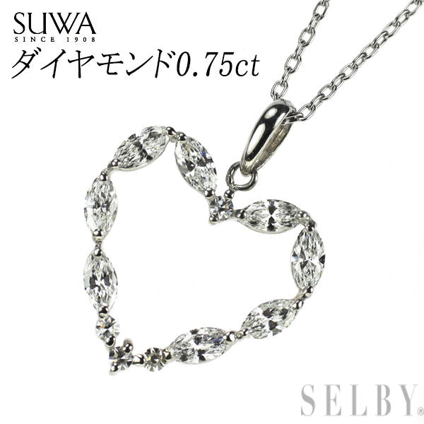 SUWA Pt950/Pt850 マーキス/ シングルカット ダイヤモンド ペンダントネックレス 0.75ct チェーン社外