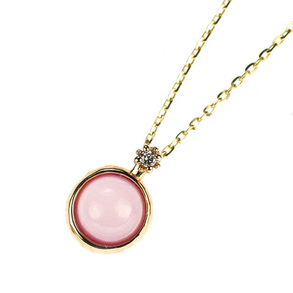 アガット/agete K10YG 張り合わせ クオーツ コンクシェル ダイヤモンド ペンダントネックレス 0.008ct
