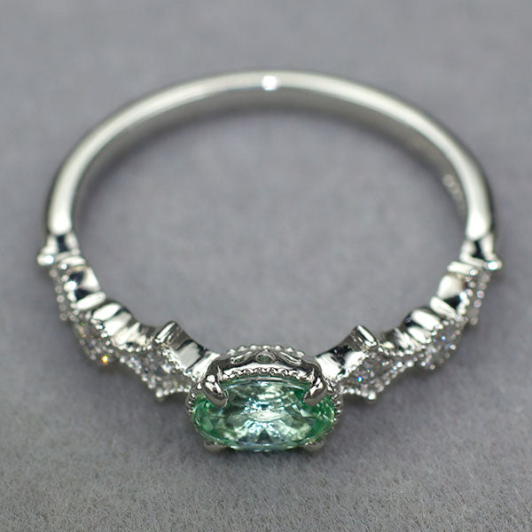 Pt900 シーフォーム/ブルーグリーントルマリン ダイヤモンド リング 0.41ct D0.09ct
