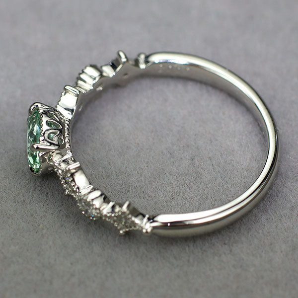 Pt900 シーフォーム/ブルーグリーントルマリン ダイヤモンド リング 0.41ct D0.09ct