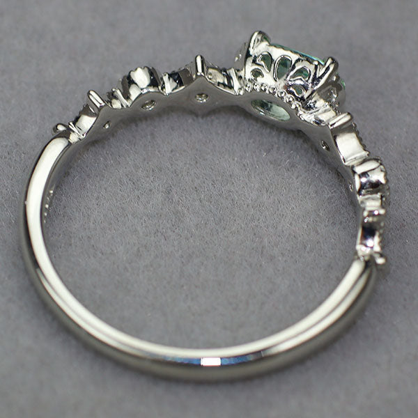 Pt900 シーフォーム/ブルーグリーントルマリン ダイヤモンド リング 0.41ct D0.09ct