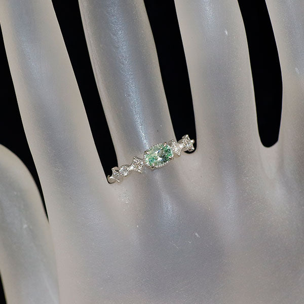 Pt900 シーフォーム/ブルーグリーントルマリン ダイヤモンド リング 0.41ct D0.09ct