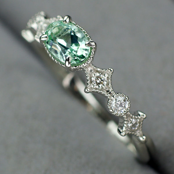 Pt900 シーフォーム/ブルーグリーントルマリン ダイヤモンド リング 0.41ct D0.09ct