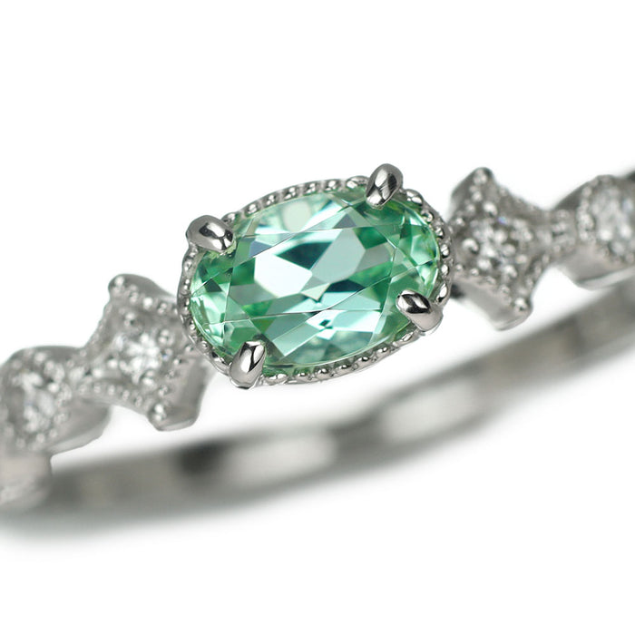 Pt900 シーフォーム/ブルーグリーントルマリン ダイヤモンド リング 0.41ct D0.09ct