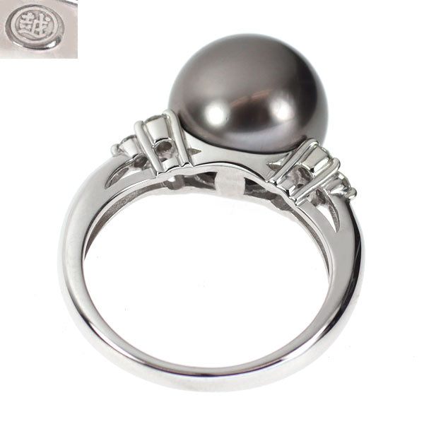 三越 Pt900 黒蝶 真珠/パール ダイヤモンド リング 径約 11.45mm D0.20ct