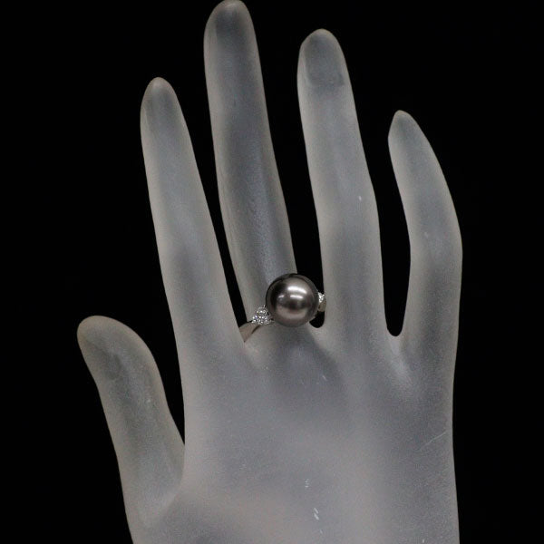三越 Pt900 黒蝶 真珠/パール ダイヤモンド リング 径約 11.45mm D0.20ct