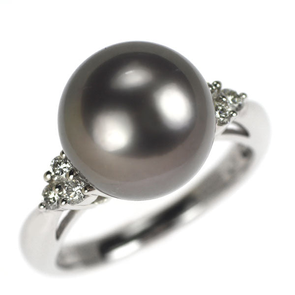 三越 Pt900 黒蝶 真珠/パール ダイヤモンド リング 径約 11.45mm D0.20ct