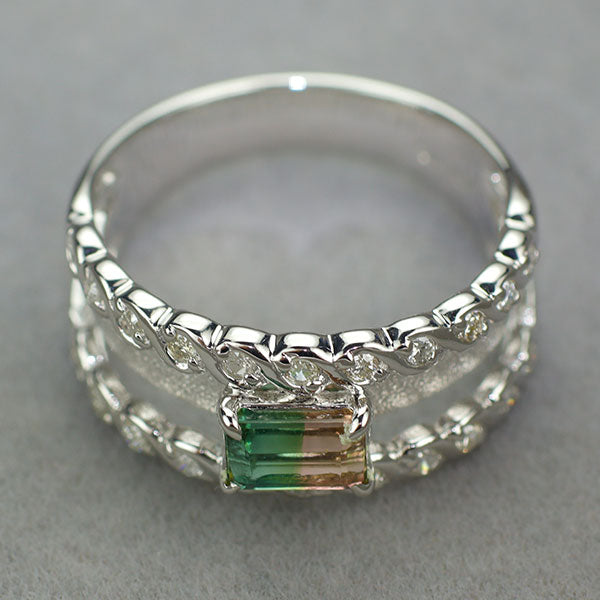 K14WG バイカラー/ウォーターメロントルマリン ダイヤモンド リング 0.81ct D0.26ct