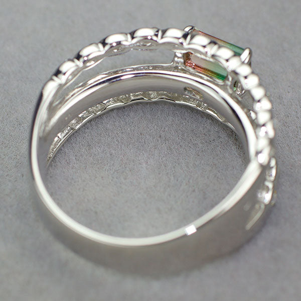 K14WG バイカラー/ウォーターメロントルマリン ダイヤモンド リング 0.81ct D0.26ct