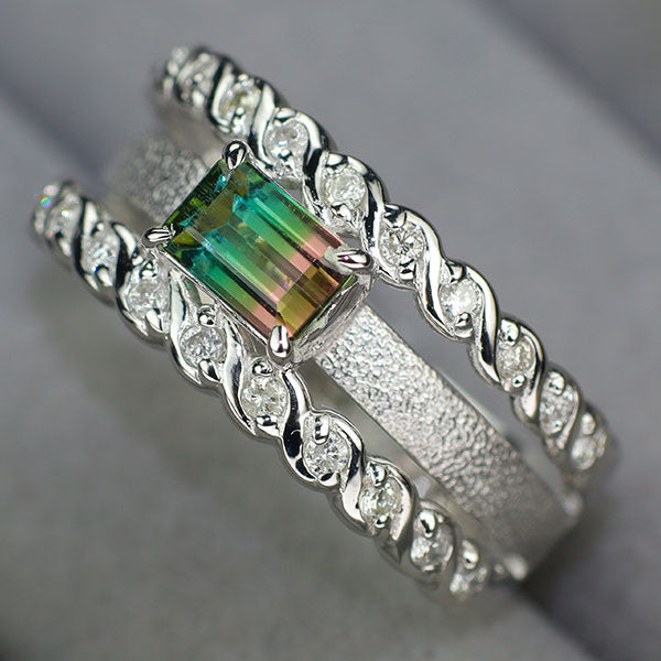 K14WG バイカラー/ウォーターメロントルマリン ダイヤモンド リング 0.81ct D0.26ct