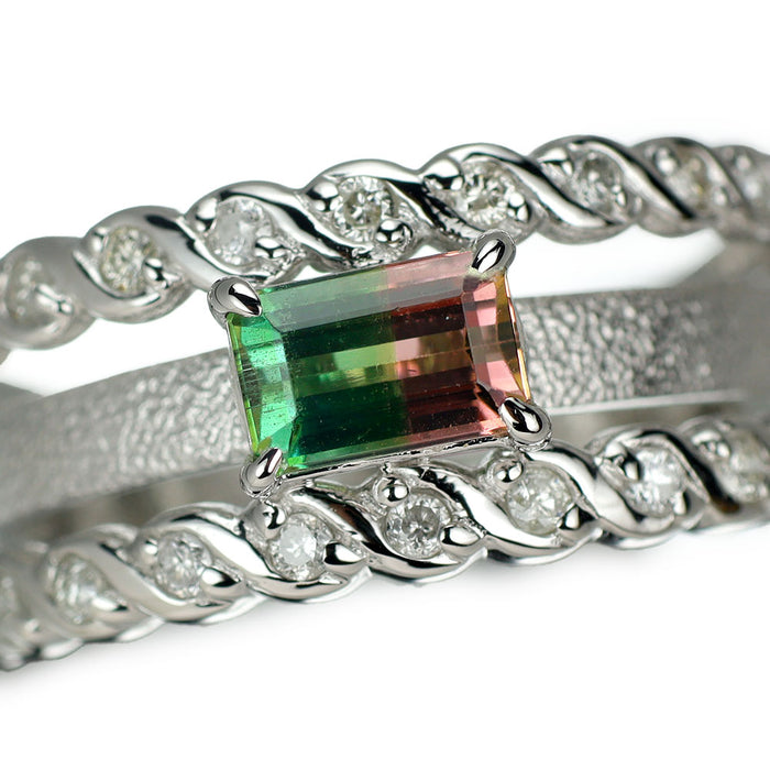 K14WG バイカラー/ウォーターメロントルマリン ダイヤモンド リング 0.81ct D0.26ct
