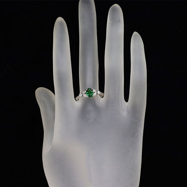 Pt900 グリーングロッシュラー ガーネット/ツァボライト ダイヤモンド リング 0.896ct D0.25ct