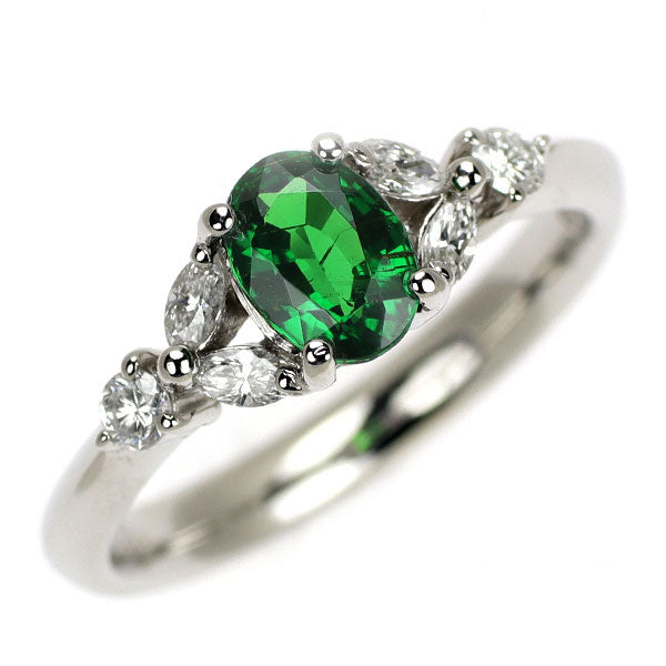 Pt900 グリーングロッシュラー ガーネット/ツァボライト ダイヤモンド リング 0.896ct D0.25ct