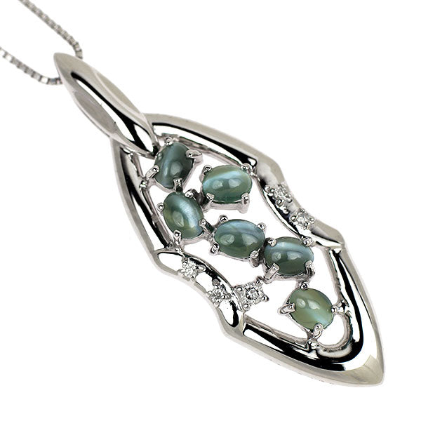 K18WG アレキサンドライトキャッツアイ ダイヤモンド ペンダントネックレス 1.74ct D0.06ct 希少