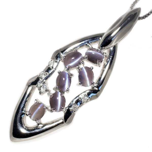 K18WG アレキサンドライトキャッツアイ ダイヤモンド ペンダントネックレス 1.74ct D0.06ct 希少