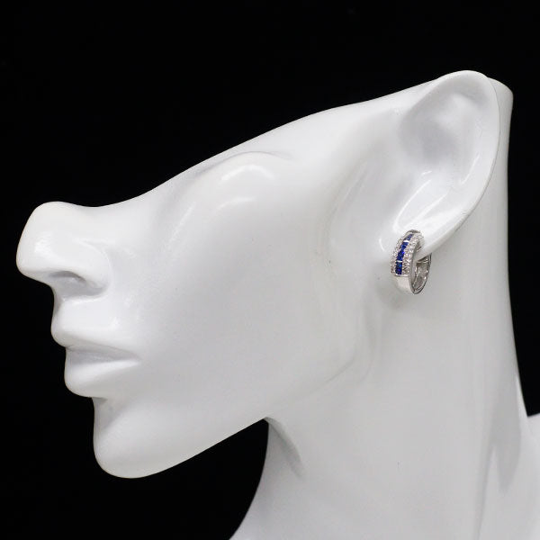K18WG サファイア ダイヤモンド ピアス 1.34ct D0.62ct フープ