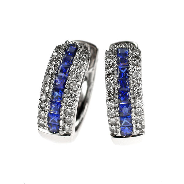 K18WG サファイア ダイヤモンド ピアス 1.34ct D0.62ct フープ