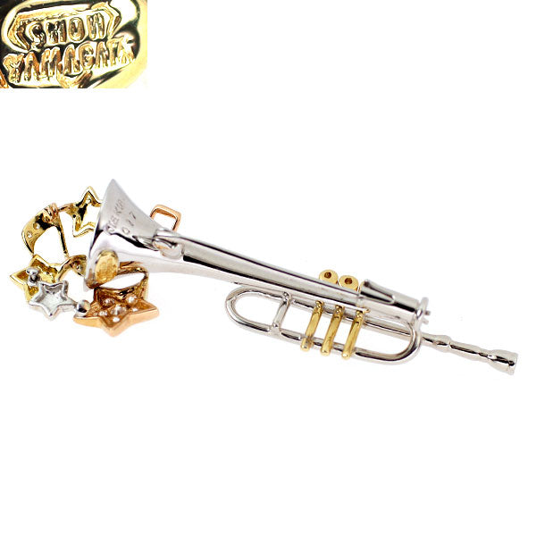 ショウ ヤマガタ K18YG/WG/PG ダイヤモンド ブローチ 0.17ct トランペット