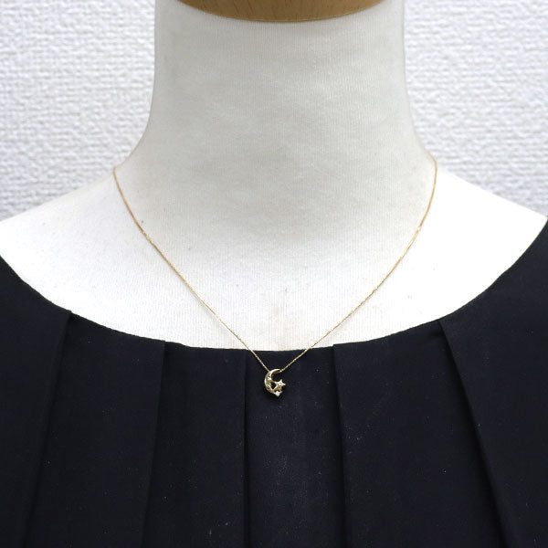 K18YG ダイヤモンド ペンダントネックレス 0.01ct 月 星