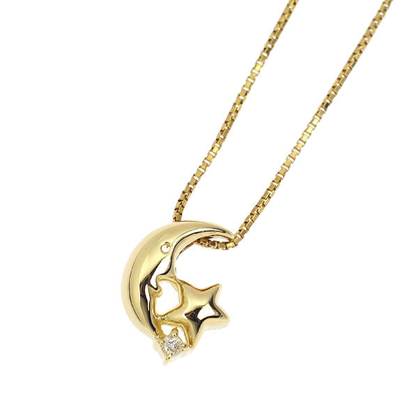 K18YG ダイヤモンド ペンダントネックレス 0.01ct 月 星