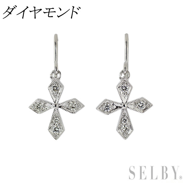 K18WG ダイヤモンド ピアス クロス