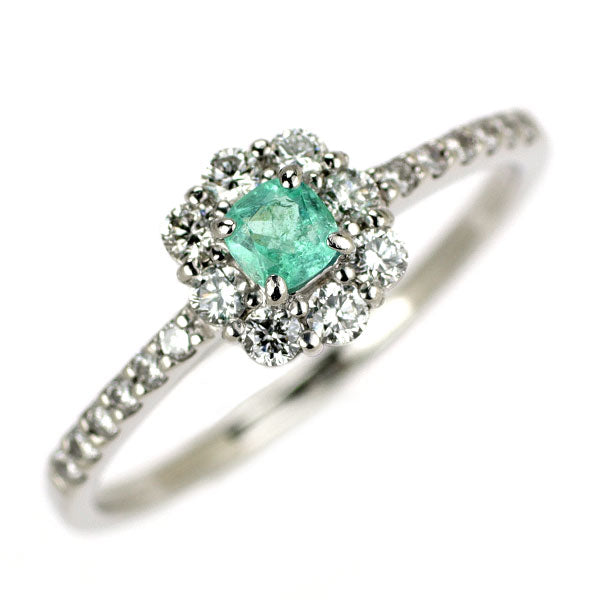 Pt900 パライバトルマリン ダイヤモンド リング 0.12ct D0.28ct フラワー