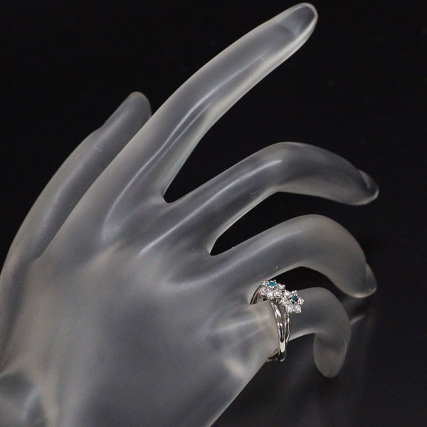Pt900 パライバトルマリン アレキサンドライト ダイヤモンド リングA0.05ct T0.03ct D0.38ct 希少 2連 ピンキー
