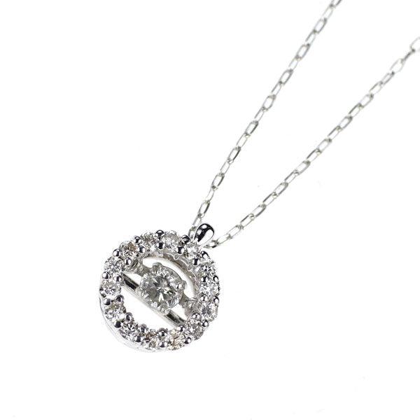 K18WG ダイヤモンド ペンダントネックレス 0.08ct D0.13ct ダンシングストーン