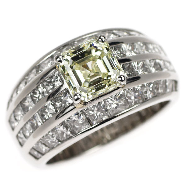 Pt950 アッシャーカット ダイヤモンド リング 2.026ct VLY SI1 D3.88ct