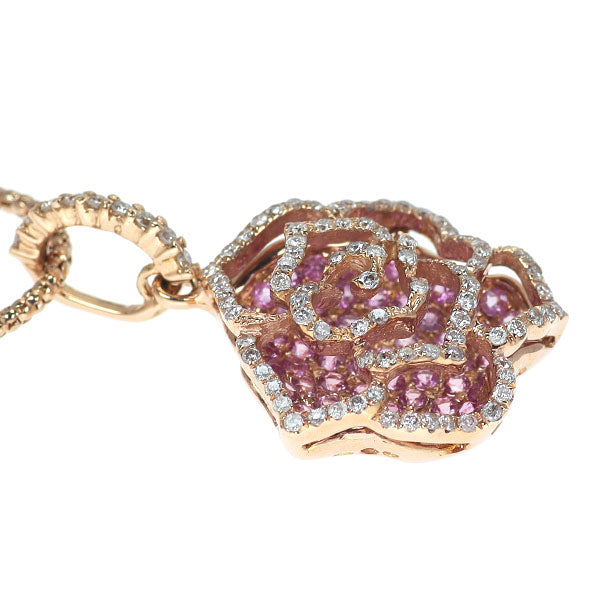 K18PG ピンク サファイア ダイヤモンド ペンダントネックレス 0.95ct D0.40ct バラ フラワー