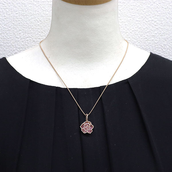 K18PG ピンク サファイア ダイヤモンド ペンダントネックレス 0.95ct D0.40ct バラ フラワー