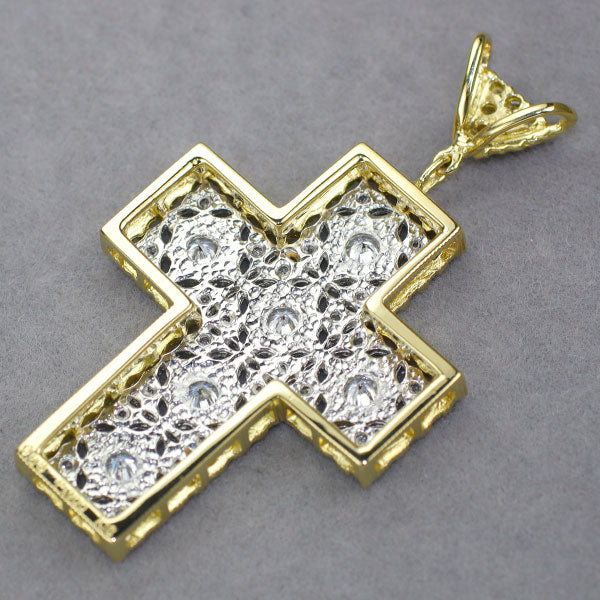 Pt900/K18 ダイヤモンド ペンダントトップ 0.88ct クロス フィレンツェ彫