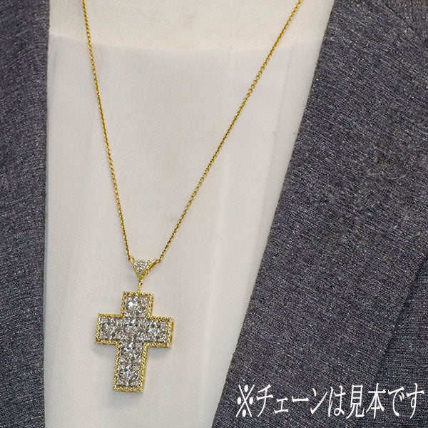 Pt900/K18 ダイヤモンド ペンダントトップ 0.88ct クロス フィレンツェ彫