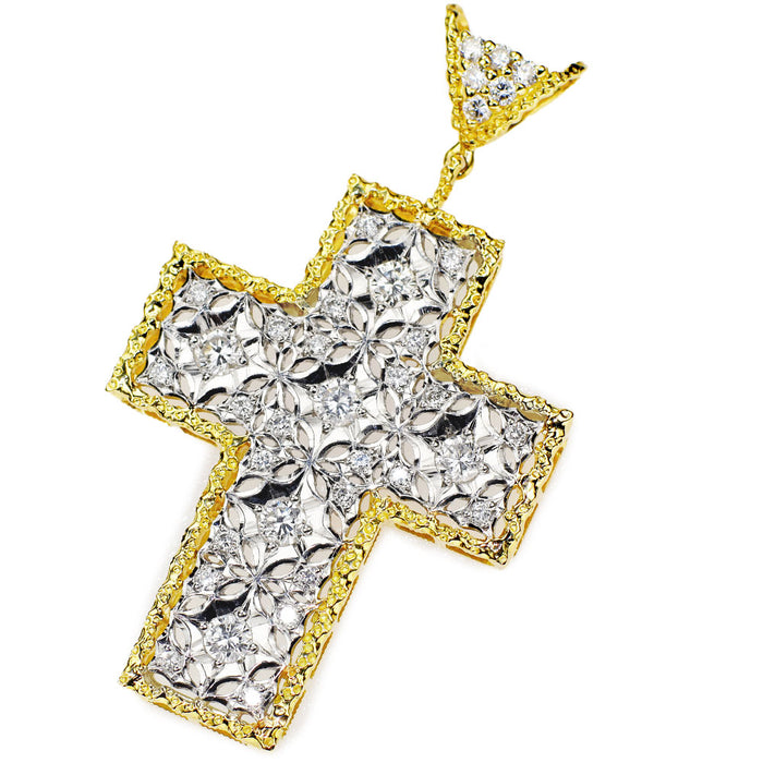 Pt900/K18 ダイヤモンド ペンダントトップ 0.88ct クロス フィレンツェ彫