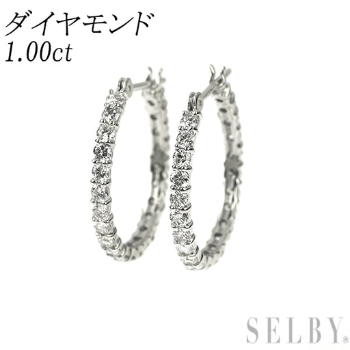 K18WG/K14WG ダイヤモンド ピアス 1.00ct フープ — セルビーオンライン