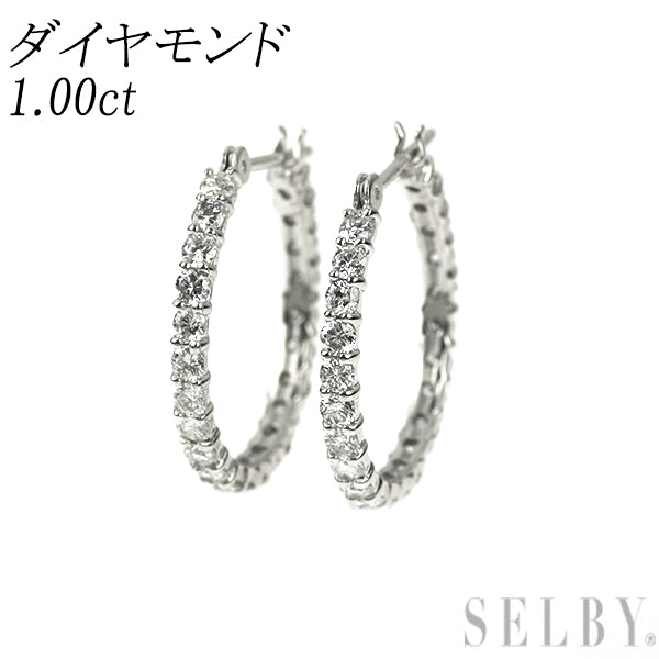 K18WG/K14WG ダイヤモンド ピアス 1.00ct フープ