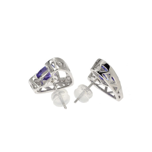 K18WG トリリアントカット タンザナイト ダイヤモンド ピアス 1.96ct D0.40ct