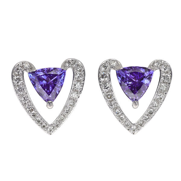 K18WG トリリアントカット タンザナイト ダイヤモンド ピアス 1.96ct D0.40ct
