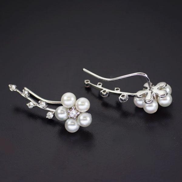 K18WG アコヤベビー 真珠/パール ダイヤモンド イヤリング/ イヤーカフ 径約3.3-3.5mm D0.22ct